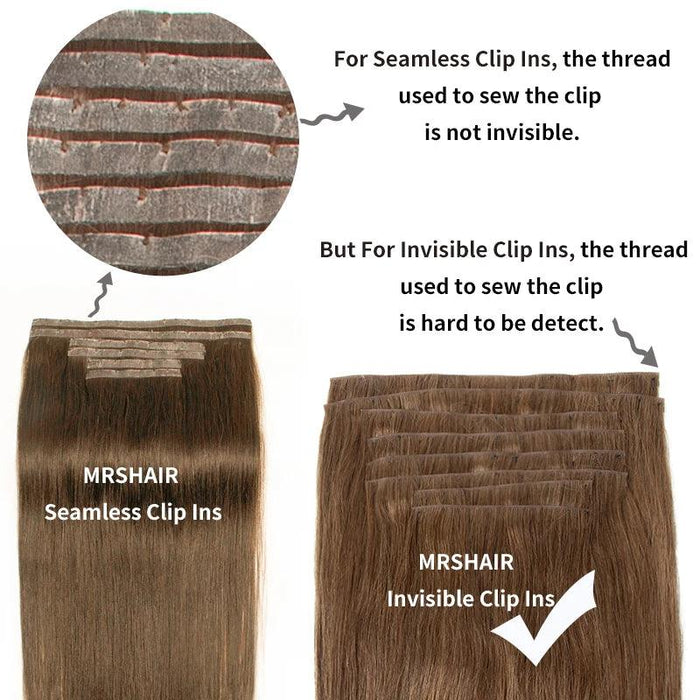 Invisible Seamless Clip-In Human Hair Extensions - 8 Piece Set, 100G/120G, 12-22 Inch Lengths