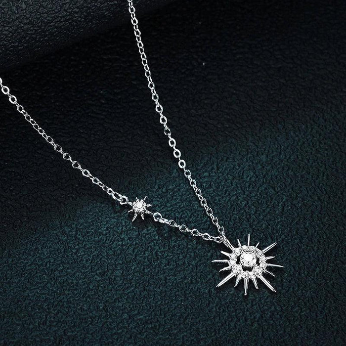 Sunburst Serenity Sterling Silver Necklace with Lab-Grown Diamond Hexagram Pendant: Chic Jewelry for Women