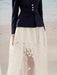 Sleeveless Blazer with Lace Long Skirt and Elegant Hollow Out Details