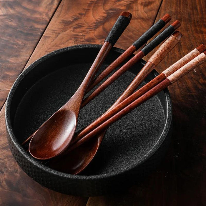 Stylish Wooden Utensil Collection: Premium Long Handle Soup Spoon & Elegant Chopsticks for Authentic Asian Dining