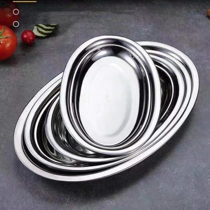 Sophisticated Stainless Steel Oval Serving Plates for an Exquisite Dining Experience