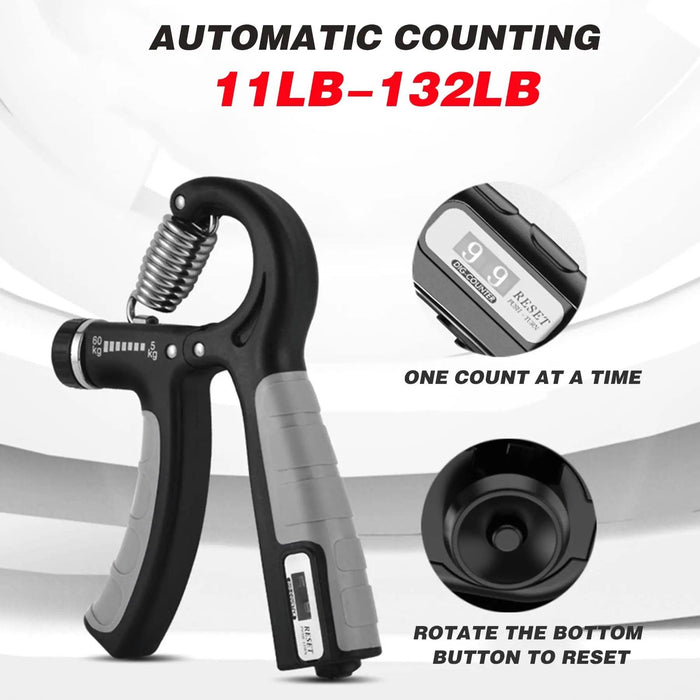 Adjustable Hand Grip Strengthener with Smart Counting Feature - 11-132 lbs Resistance