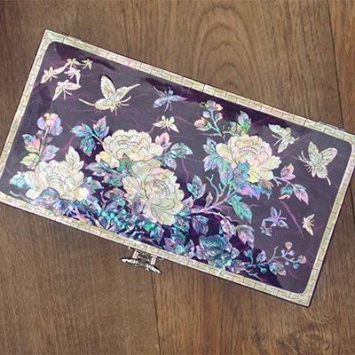 Lacquered Mother of Pearl Butterfly Jewelry Box with Abalone Shell - Handmade Keepsake for Women