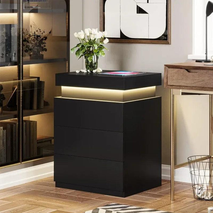 Modern Smart LED Nightstand with Customizable Ambiance and Integrated Charging Station