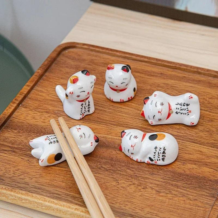 Charming Maneki Neko Ceramic Chopsticks Rest - Infuse Your Dining Experience with Japanese Good Fortune