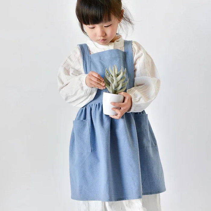 Stylish Kids' Linen Cooking and Craft Apron with Front Pocket - Perfect for Ages 3-10