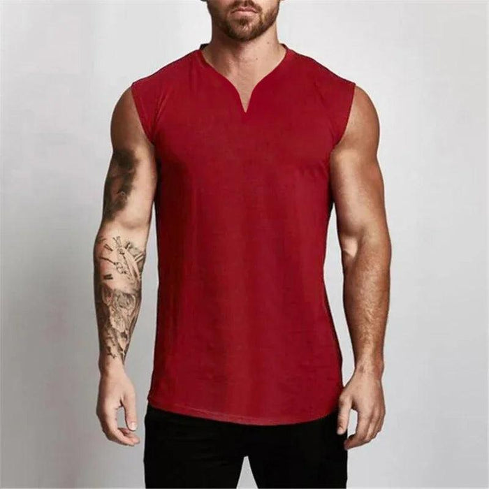 Men's V Neck Cotton Muscle Tank Top - Sleeveless Gym Wear for Bodybuilding and Fitness