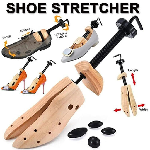 Adjustable Pine Wood Shoe Expander with Comfort Plugs - Unisex Fit Available in Multiple Sizes