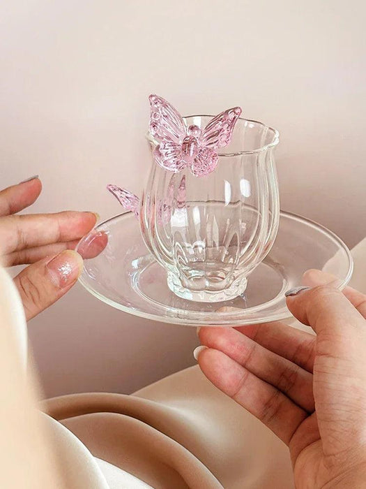 Charming Pink Bow Glass Cup and Saucer Set - 150ml Kids' Drinkware Gift