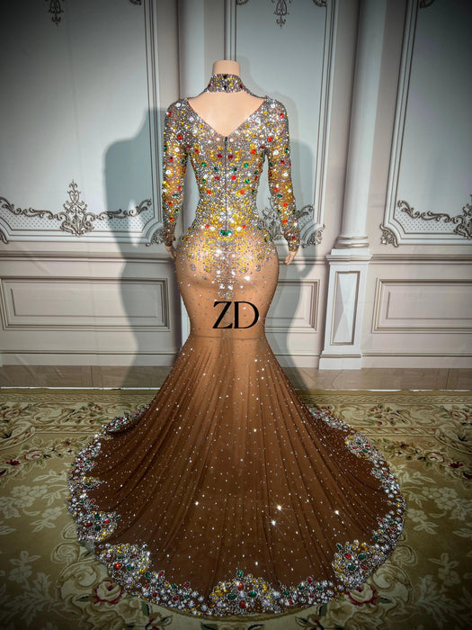 Stunning Plus Size Rhinestone-Embellished Mermaid Evening Gown for Women