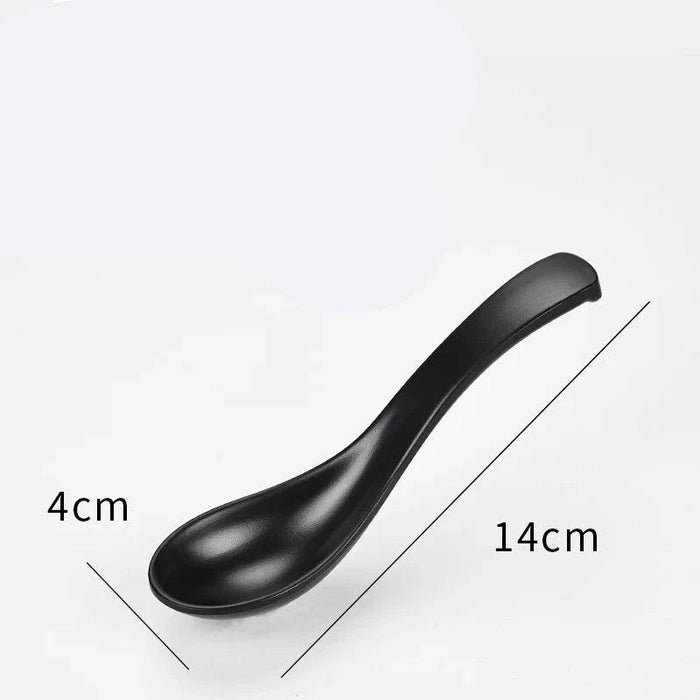 Sophisticated Black Melamine Serving Spoon with Elegant Japanese Porcelain Motif