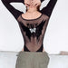 Gothic Butterfly Lace Bodysuit - Y2K Grunge Sheer Lingerie Top for Nightlife and Clubbing