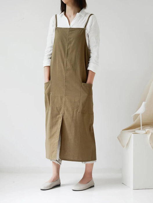 Chic Waterproof Apron for Culinary and Gardening Mastery - Adjustable Cotton-Linen Blend