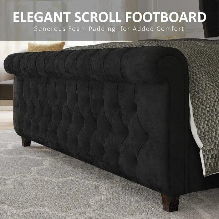 Opulent Handcrafted Velvet King Sleigh Bed - Sophisticated Style & Exceptional Comfort