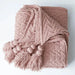 Charming Chenille Knit Throw Blanket with Delightful Pompoms - Cozy Elegance for Your Living Space