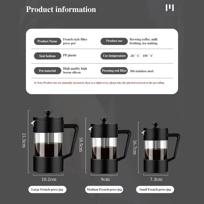 Stylish Borosilicate Glass French Press - Choose from 350ML, 600ML, and 1000ML for Exceptional Brewing