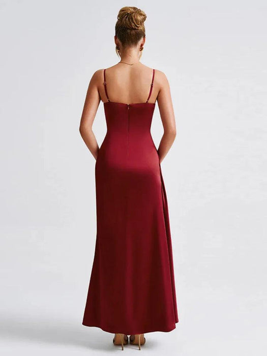 Satin Backless Maxi Gown with Spaghetti Straps for Women