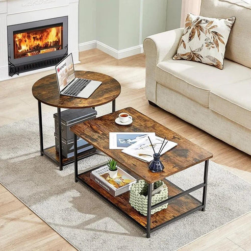 Transformable Rustic Coffee Table Duo with Innovative Storage Solutions