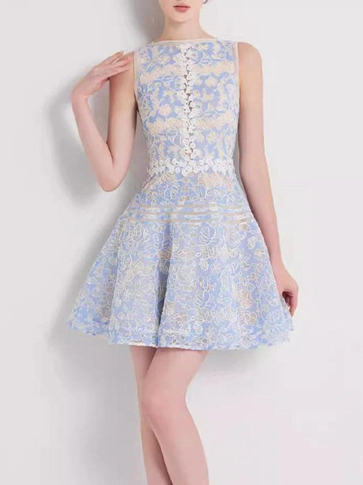 Sleeveless Lace Mini Dress with Hollow Out Embroidery for Women's Summer Events 2024