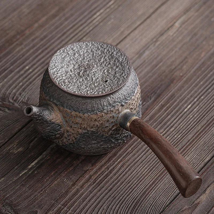 Elegant Blackwood-Handled Iron Glazed Japanese Kung Fu Teapot