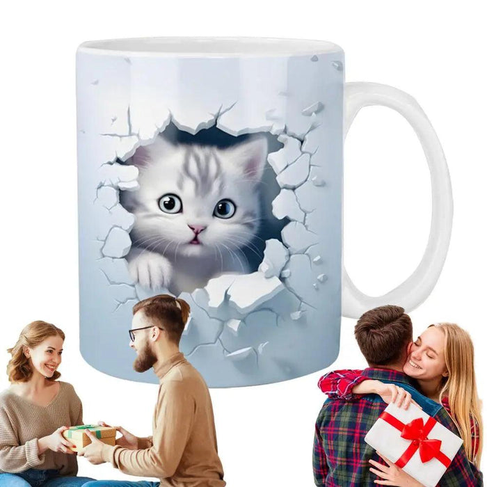 Charming 3D Cat Enthusiast's Ceramic Mug with Enchanting Feline Artwork and Peaceful Scenery