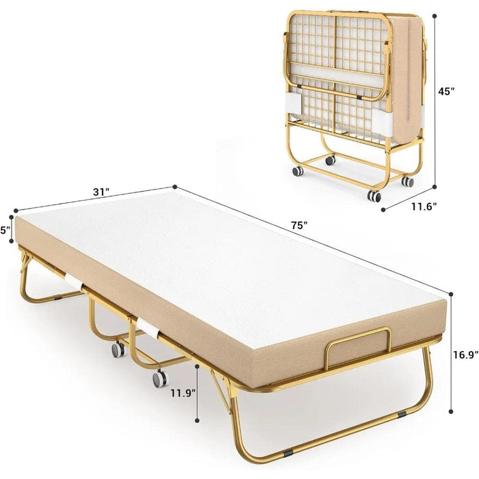 Luxurious Gold Convertible Folding Sofa Bed with Comfortable Mattress - 75” x 31”