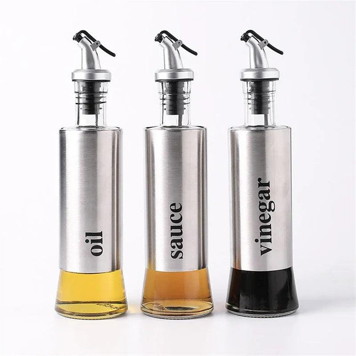 Elegant Oil and Vinegar Dispenser: Stainless Steel and Glass Culinary Essential