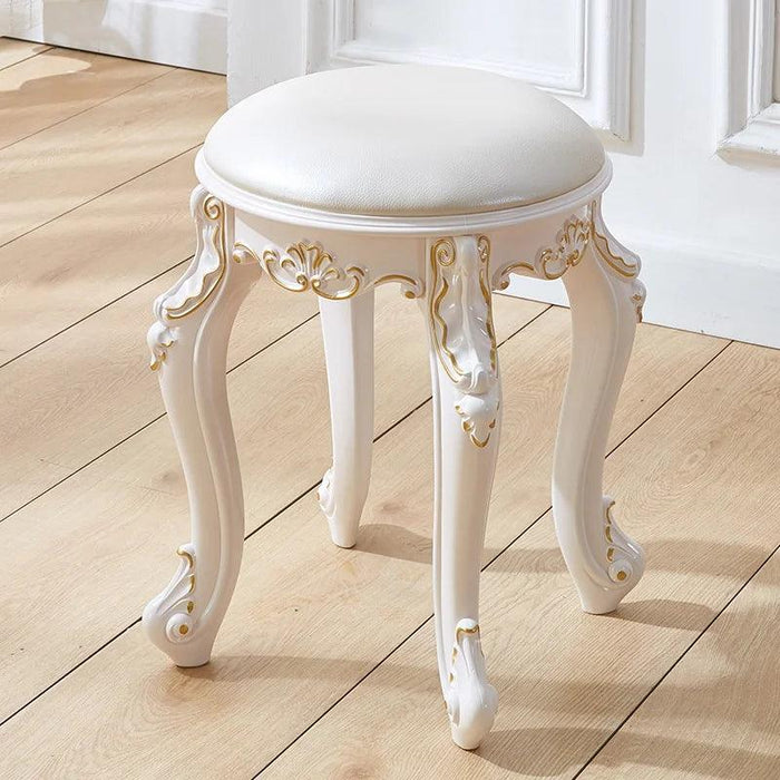 Elegant Silver White Leather Vanity Stool with European Flair