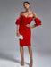 Radiant Ruby Off-Shoulder Ruffle Bodycon Dress - Chic Summer 2023 Fashion