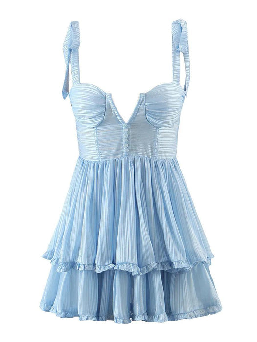 Elegant Vintage V-neck Corset Dress with Playful Ruffle Hem