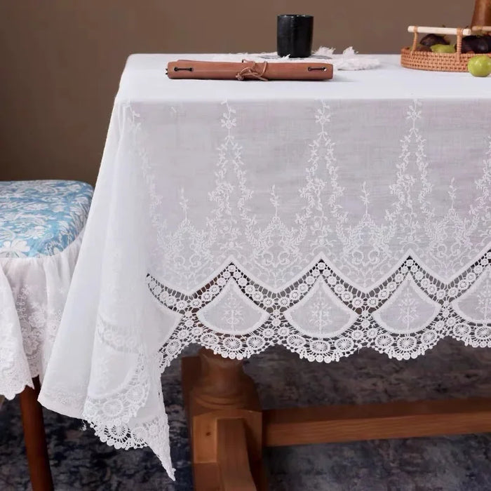 Luxurious Floral Embroidered Lace Cotton Tablecloth - Perfect for Weddings and Home Decor