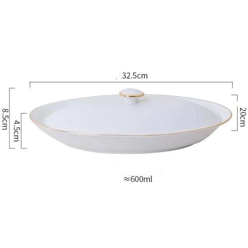 Sophisticated Ceramic Oval Platter for Seafood Serving with Lid