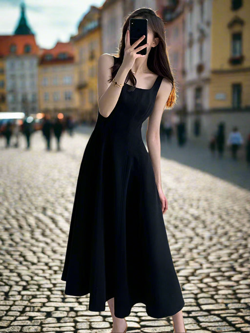 Sophisticated Black Spaghetti Strap Evening Dress for Women - Effortless Elegance by Jielur