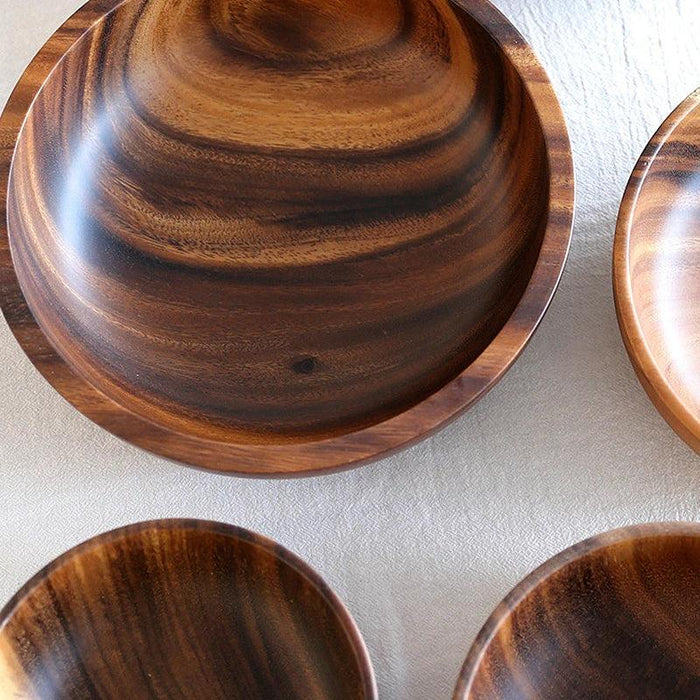 Artisanal Acacia Wood Serving Bowl - Japanese-Inspired Elegance for Culinary Delights