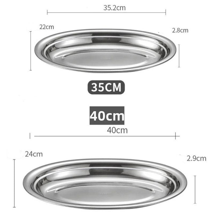 Sophisticated Stainless Steel Oval Serving Plates for an Exquisite Dining Experience