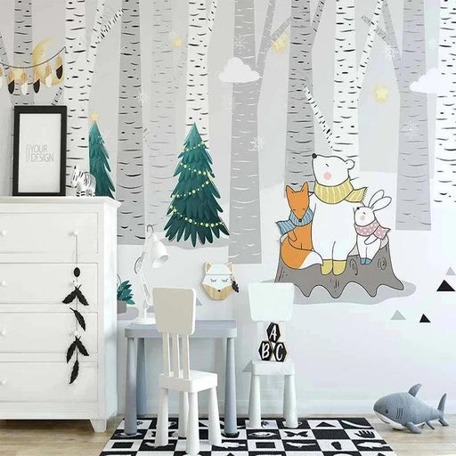 Nordic Enchantment: Customizable Forest Animal Wallpaper Mural for Stylish Home Decor