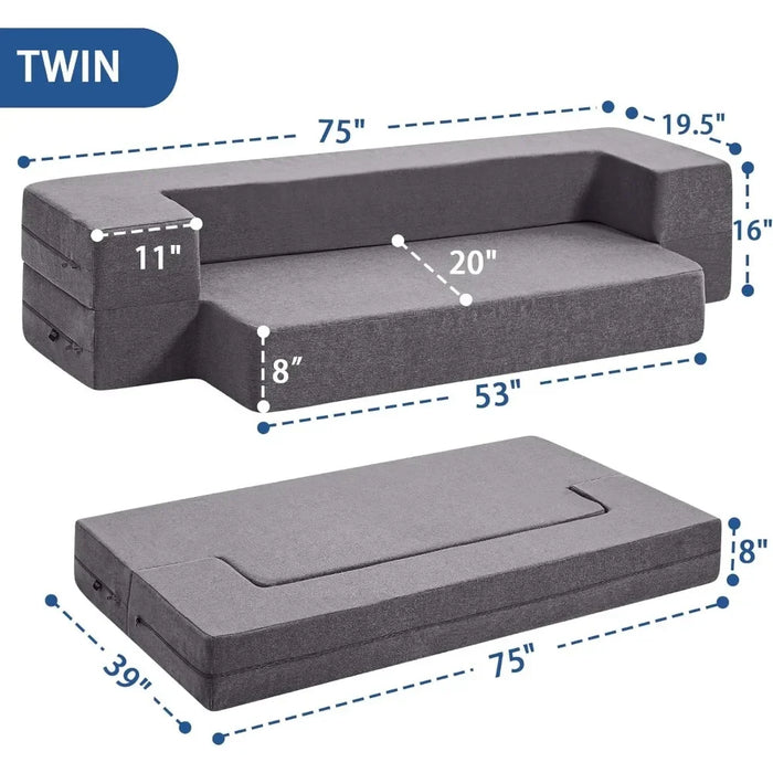 Convertible Memory Foam Armchair Sleeper Sofa: Grey Linen Twin Size Fold Out Bed