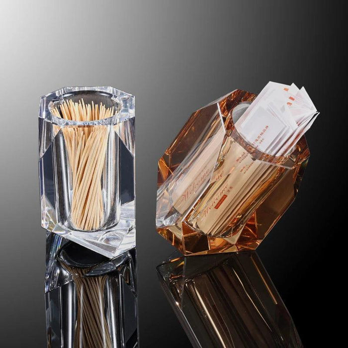 Chic Crystal Glass Toothpick Holder - Stylish Diamond Square Storage Jar for Cotton Swabs and Jewelry on Your Desktop