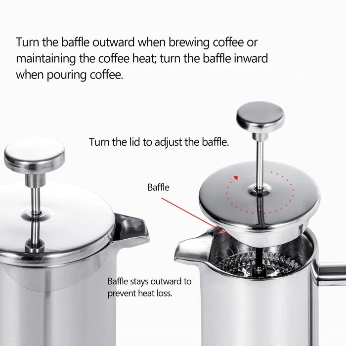 Deluxe Insulated Stainless Steel French Press - Three Sizes: 350ml, 800ml, and 1000ml