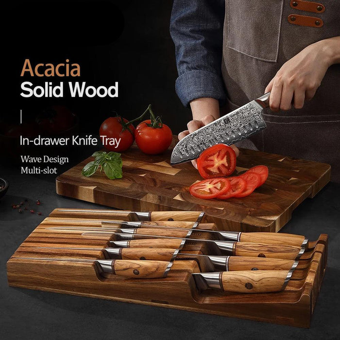 Acacia Wood 11-Slot Drawer Knife Holder - Elegant Cutlery Organizer