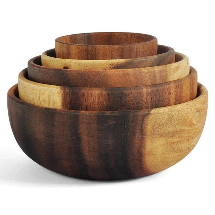 Large Eco-Friendly Acacia Wood Bowl Set for Salads and Fruits - Stylish Serving Solution