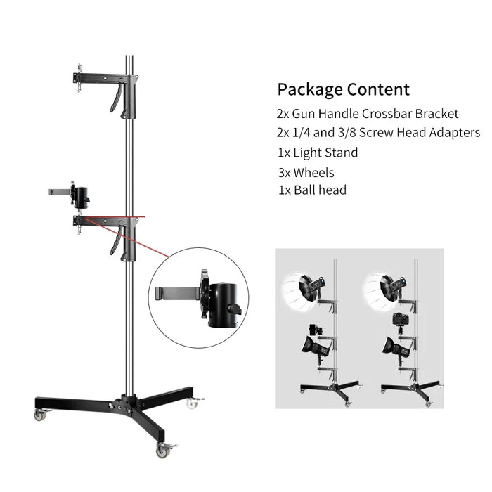 Gun Handle Studio Light Stand with Wheels and Folding Tripod - LED Softbox COB Light Support