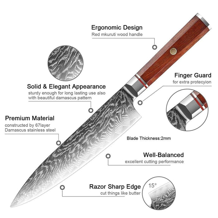 Luxurious 7-Piece Damascus Steel Knife Set with Artisan Rosewood Handles