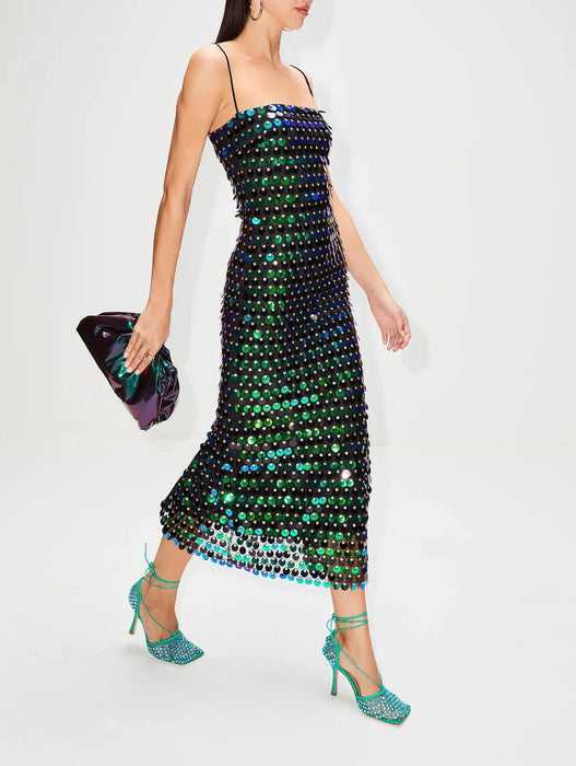 Dazzling Sequin Open-Back Cocktail Dress - Sophisticated Formal Evening Gown for Ladies