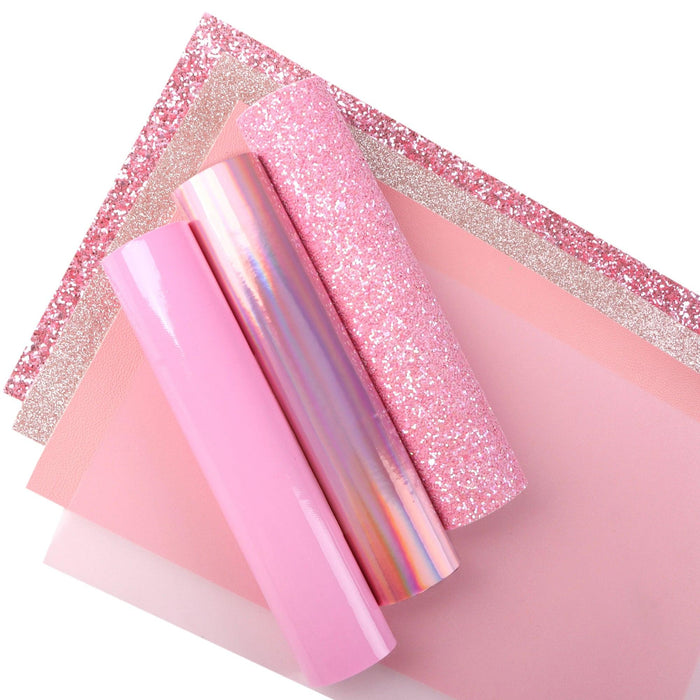 Sparkling Pink Faux Leather Crafting Set - 7 Glitter Sheets, 20x33cm Each