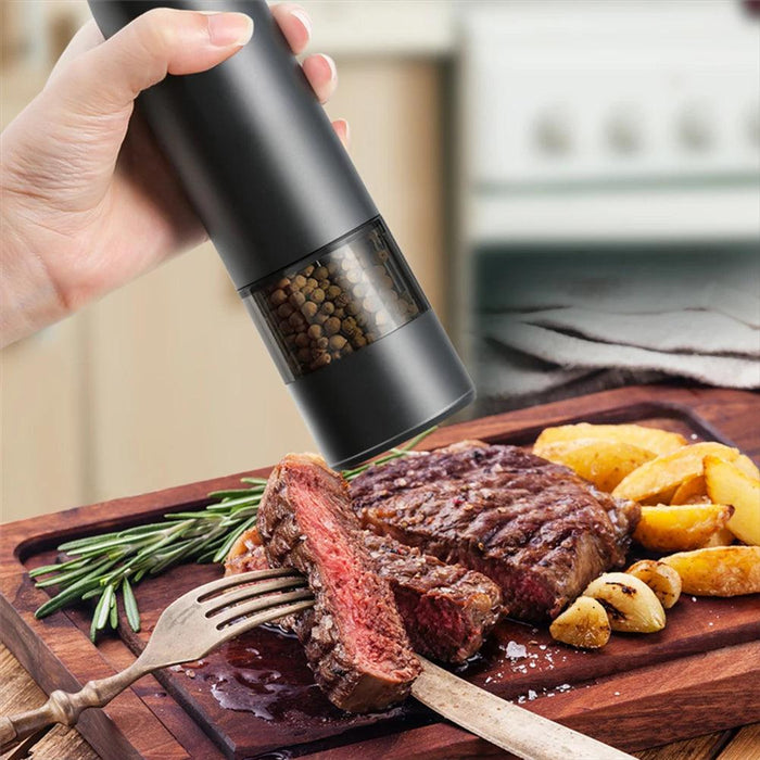 Sleek Rechargeable Electric Pepper Grinder with Adjustable Grinding Levels and Built-in LED Light