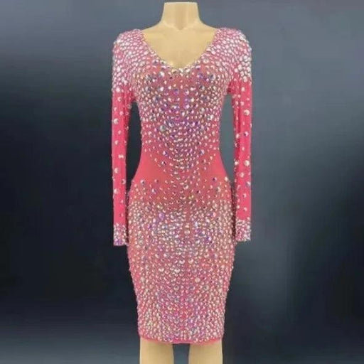 Glamorous Pink Rhinestone Mini Dress for Special Events