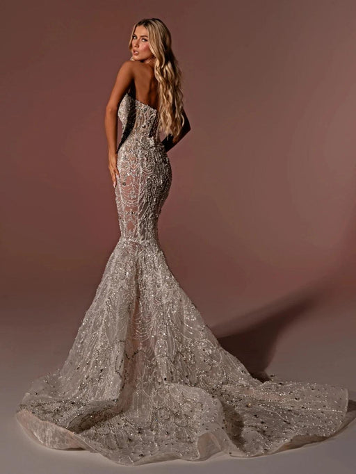 Radiant Crystal-Embellished Mermaid Bridal Gown with Elegant V-Neck