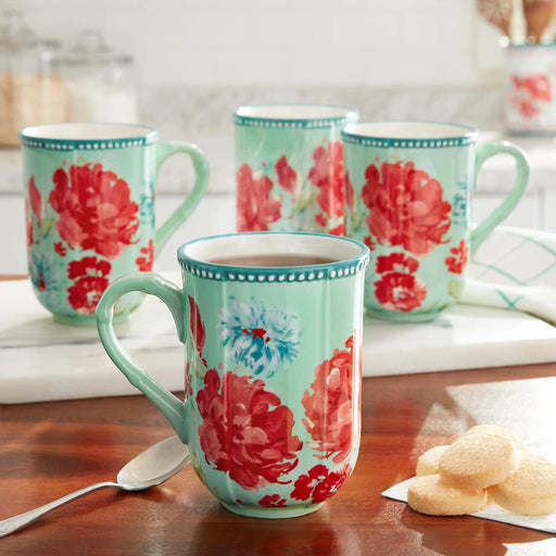 Floral Delight Stoneware Mug Set - 23 fl oz, 4-Piece Collection