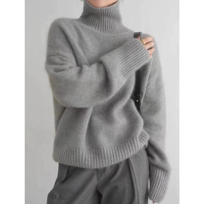 Chic High Neck Cashmere Knit Sweater for Women